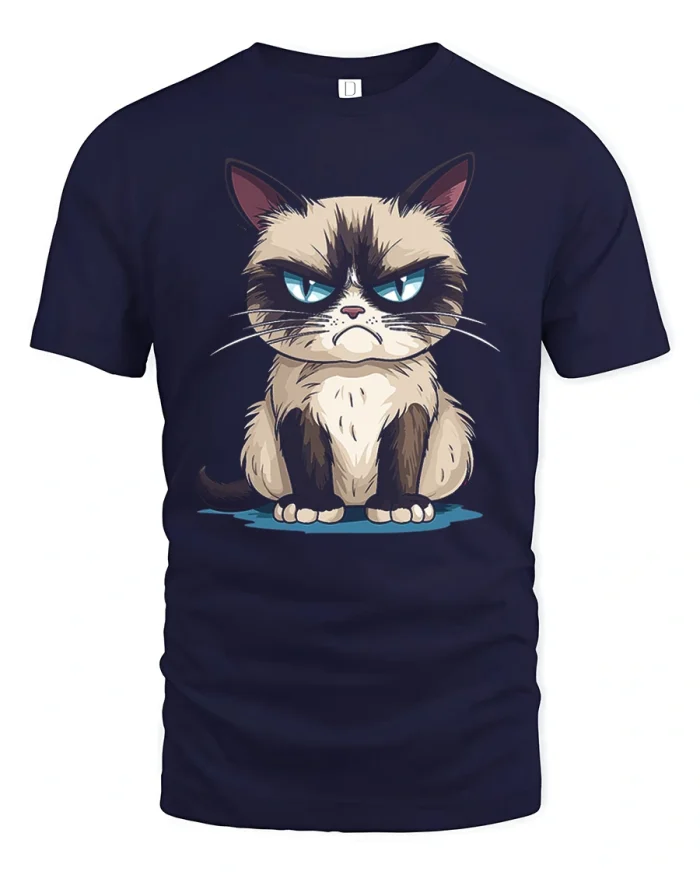 Grumpy Siamese Cat Angry Expression Graphic T-Shirt - navy t-shirt on white background