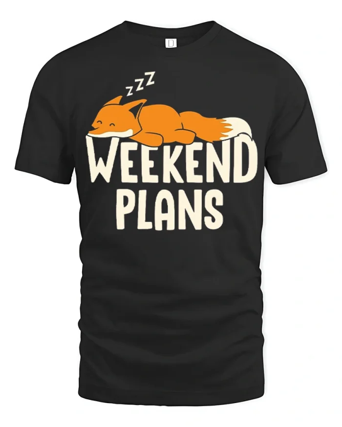 Weekend Plans Sleeping Fox Cartoon Funny T-Shirt - black t-shirt on white background