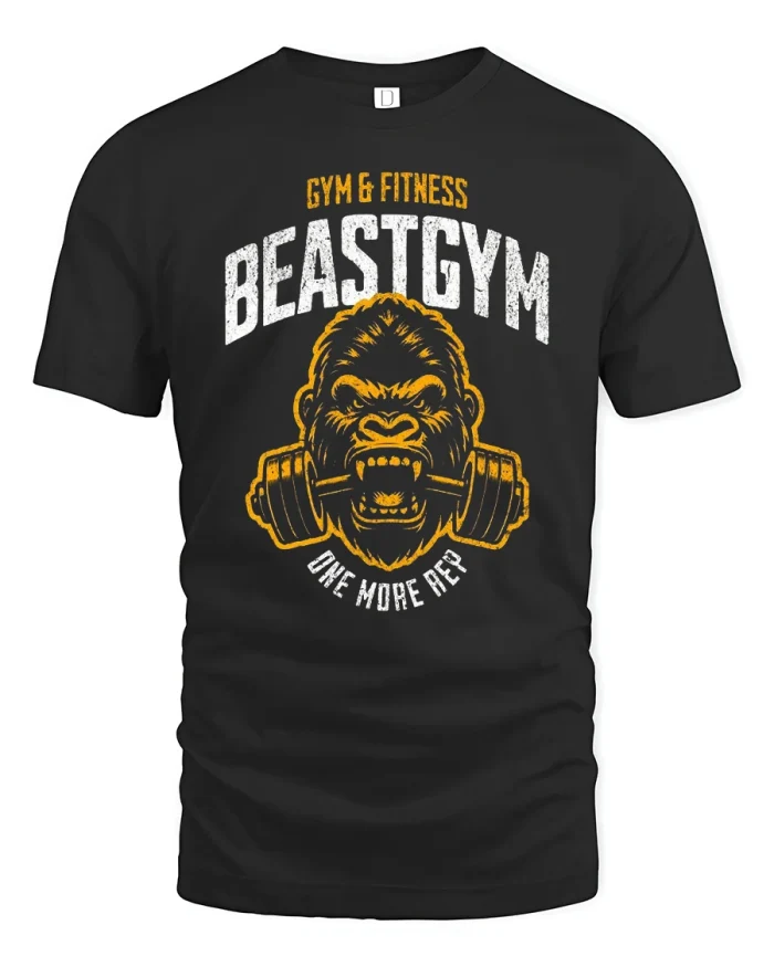 Beast Gym Gorilla Lifting Weights Motivational T-Shirt - black t-shirt on white background