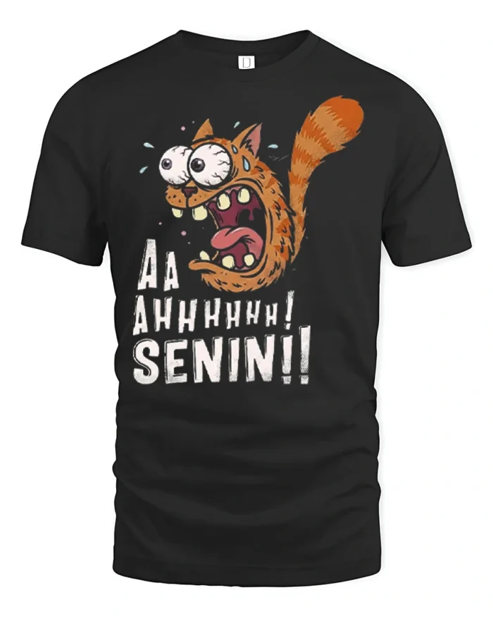 Crazy Screaming Cat Funny Meme Graphic T-Shirt - black t-shirt on white background
