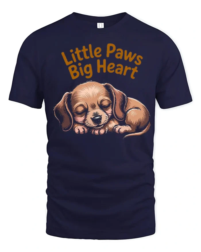 Little Paws Big Heart Cute Sleeping Puppy Dog T-Shirt - navy t-shirt on white background