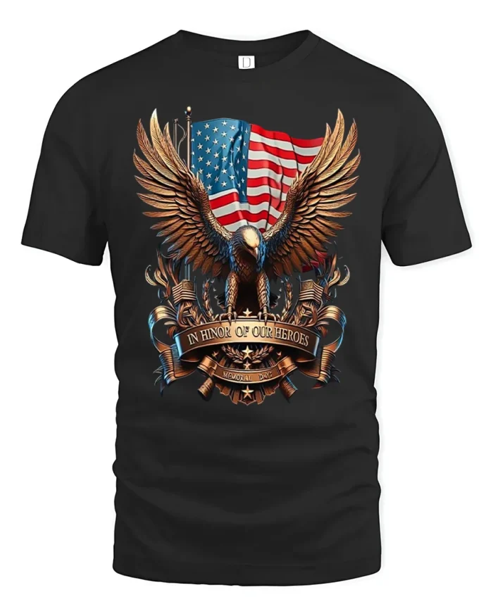American Eagle Memorial Day Honor Our Heroes T-Shirt - black t-shirt on white background