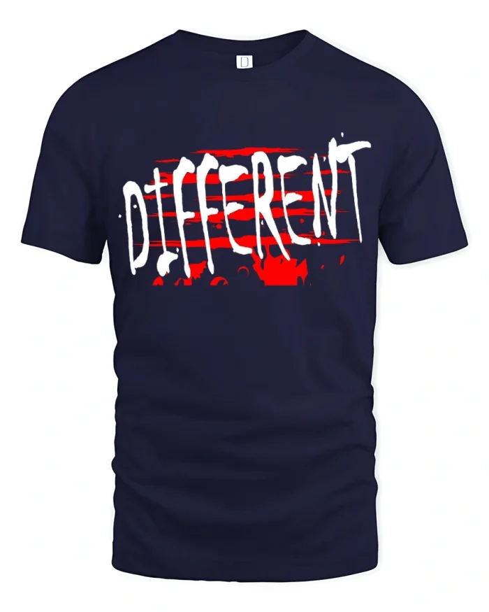 Different Slasher Font Grunge Typography T-Shirt - navy t-shirt on white background