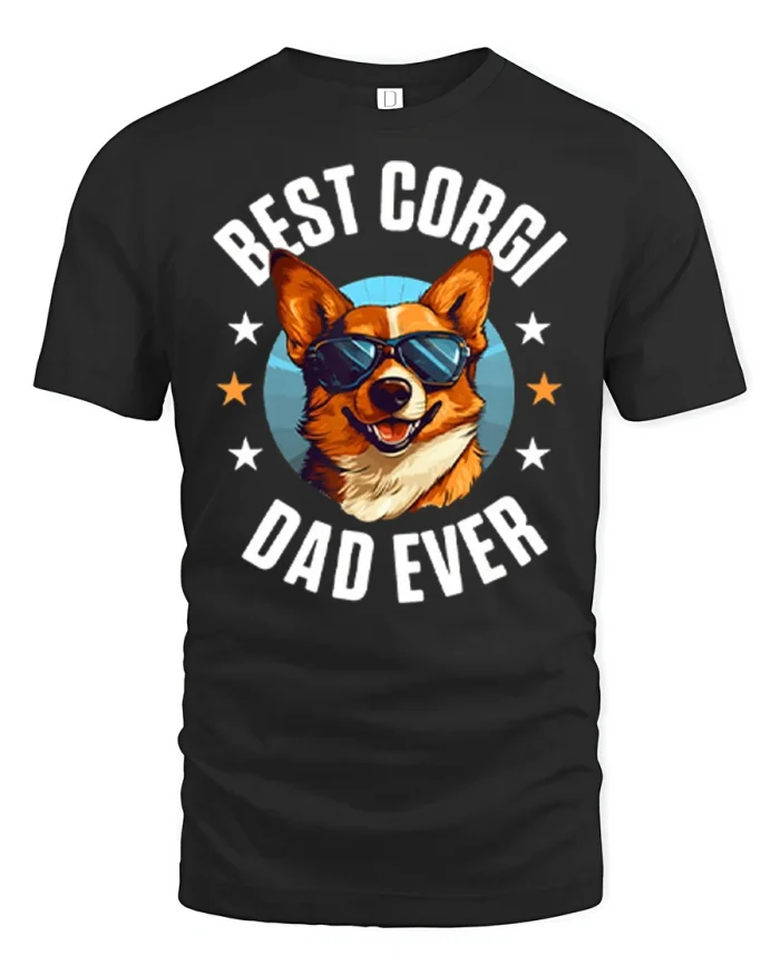 Best Corgi Dad Ever Sunglasses Dog Graphic T-Shirt - black t-shirt on white background