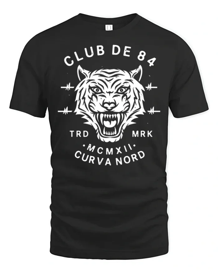 Club De 84 Curva Nord Tiger Head Graphic T-Shirt - black t-shirt on white background