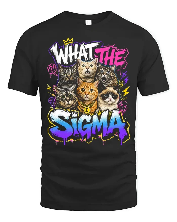 What The Sigma Funny Cat Meme Graffiti Graphic T-Shirt - black t-shirt on white background