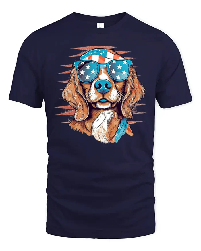 American Flag Dog Sunglasses Patriotic Graphic T-Shirt - navy t-shirt on white background