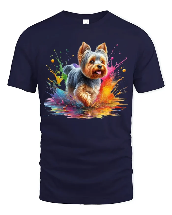 Cute Yorkshire Terrier Paint Splash Graphic T-Shirt - navy t-shirt on white background