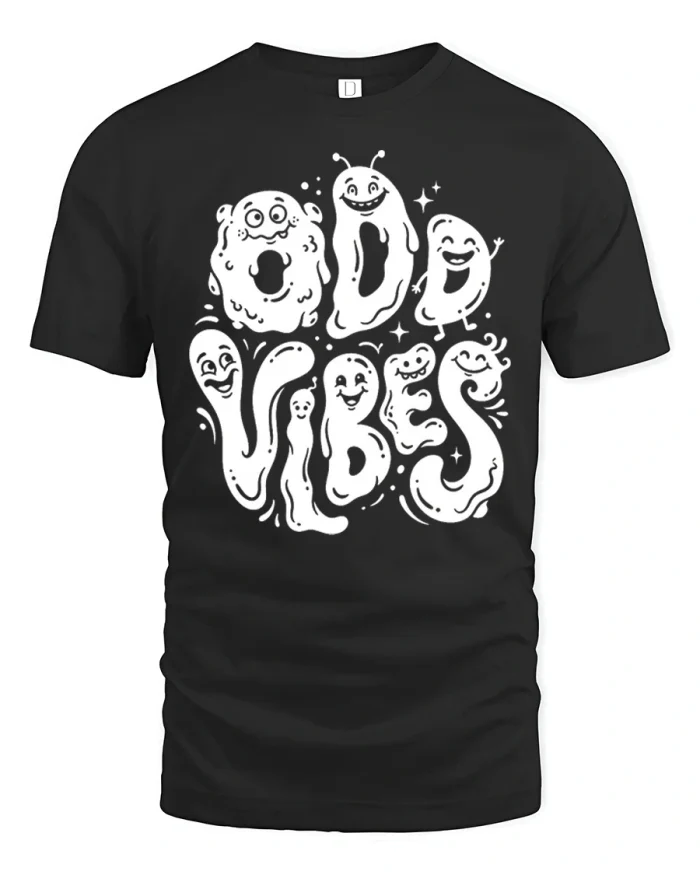 Odd Vibes Funny Weird Little Monsters Graphic Tshirt - black t-shirt on white background