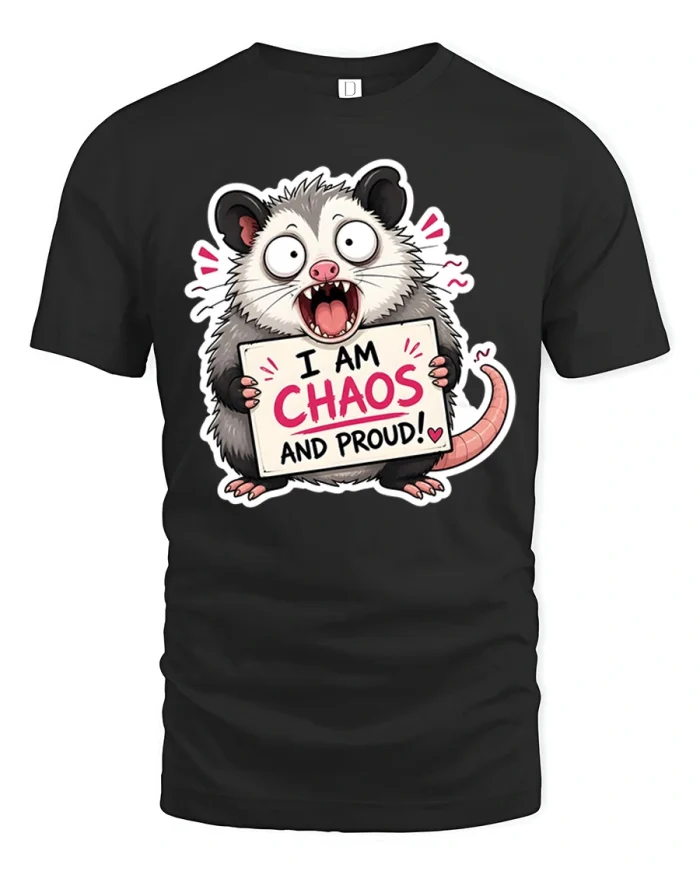 I Am Chaos And Proud Opossum Meme Funny T-Shirt - black t-shirt on white background