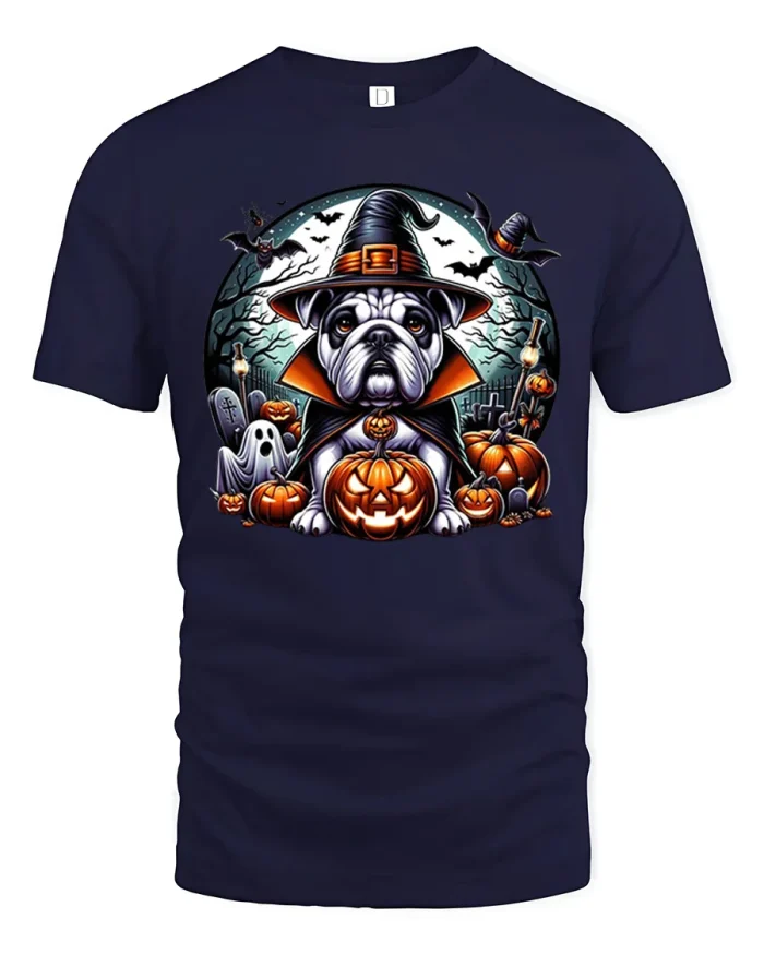 Spooky Funny Witch Broomstick Crow Halloween T-Shirt - navy t-shirt on white background