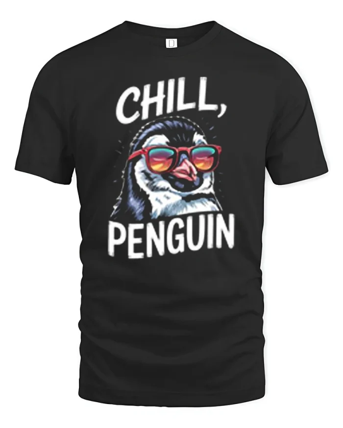 Chill Penguin With Sunglasses Funny Meme Graphic T-Shirt - black t-shirt on white background