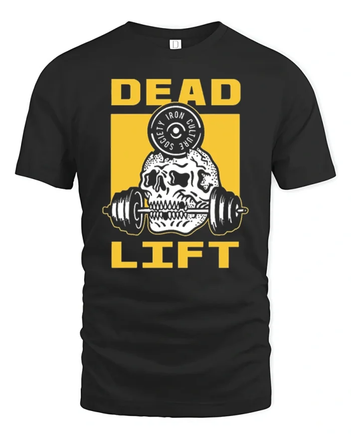 Dead Lift Gym Skull Iron Culture Fitness Graphic T-Shirt - black t-shirt on white background