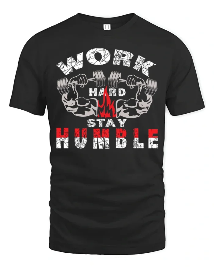 Work Hard Stay Humble Gym Weightlifting Graphic T-Shirt - black t-shirt on white background
