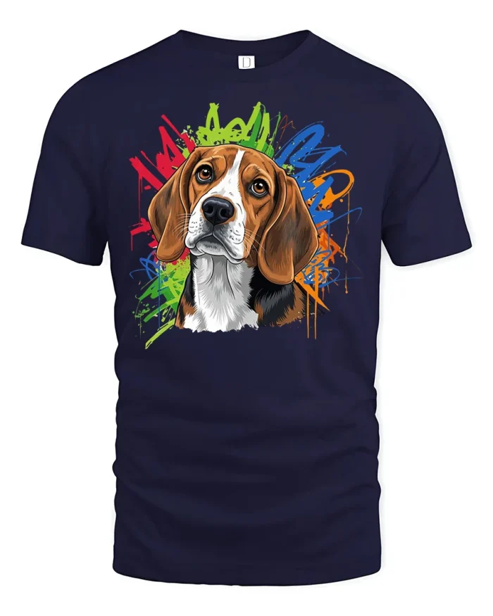 Cute Beagle Dog Graffiti Art Streetwear Graphic T-Shirt - navy t-shirt on white background