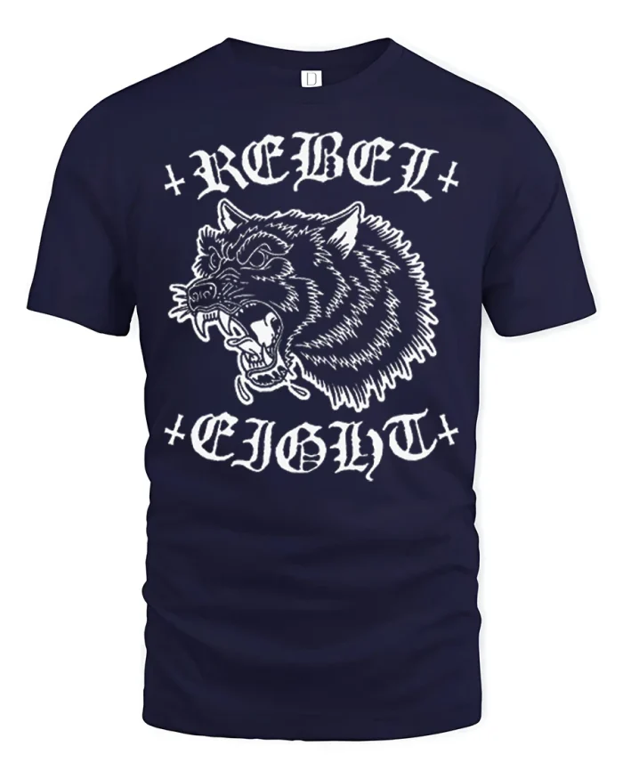Rebel Eight Angry Dog Graphic Streetwear T-Shirt - navy t-shirt on white background