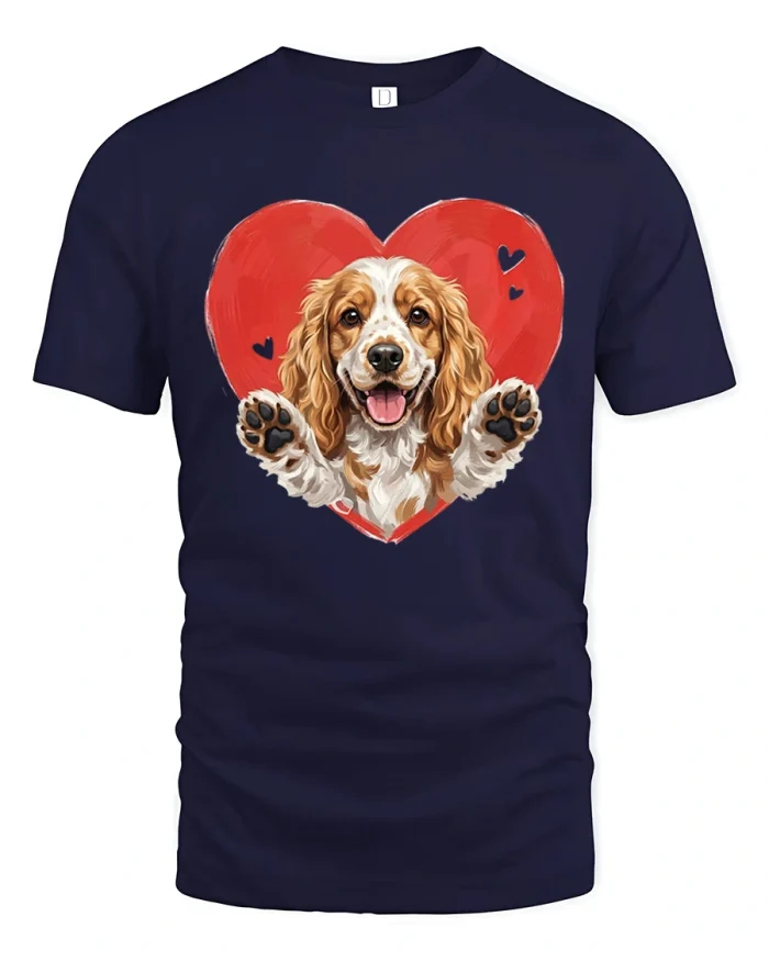 Cute Cocker Spaniel Dog In Red Heart Graphic T-Shirt - navy t-shirt on white background