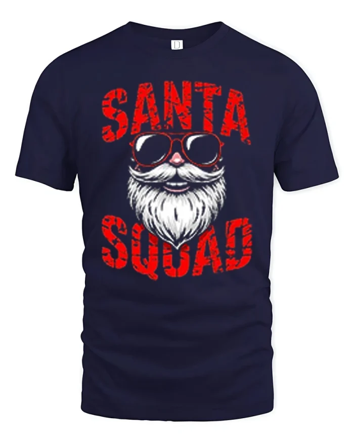 Santa Squad Christmas Sunglasses Beard Funny T-Shirt - navy t-shirt on white background