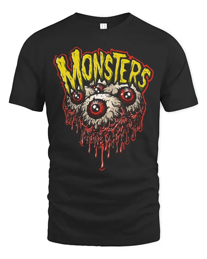 Monsters Creepy Eyeball Gore Graphic Soft Cotton T Shirt - black t-shirt on white background