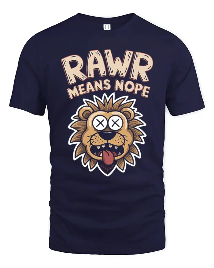 Funny Rawr Means Nope Dead Lion Face Soft Cotton T Shirt - navy t-shirt on white background