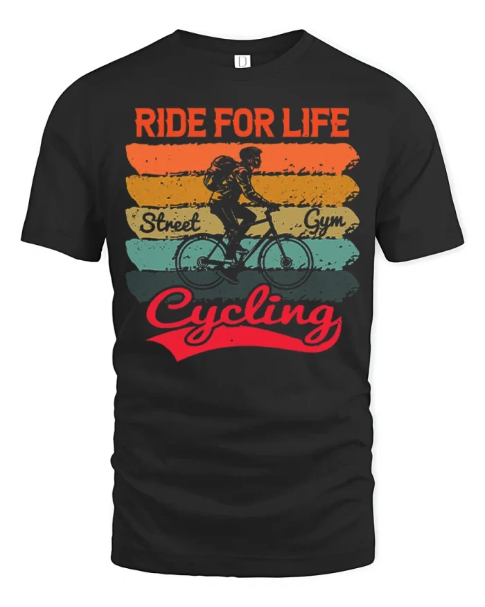 Ride For Life Retro Cycling Bicyclist Graphic T-Shirt - black t-shirt on white background