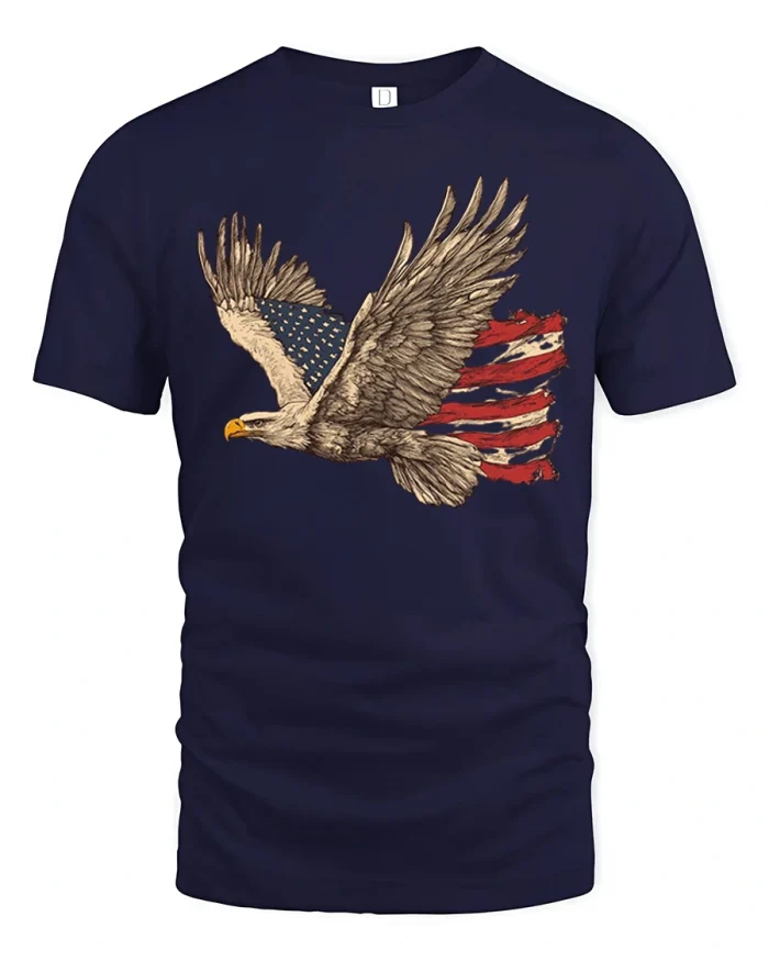 American Eagle Flying With Vintage Flag Graphic T-Shirt - navy t-shirt on white background