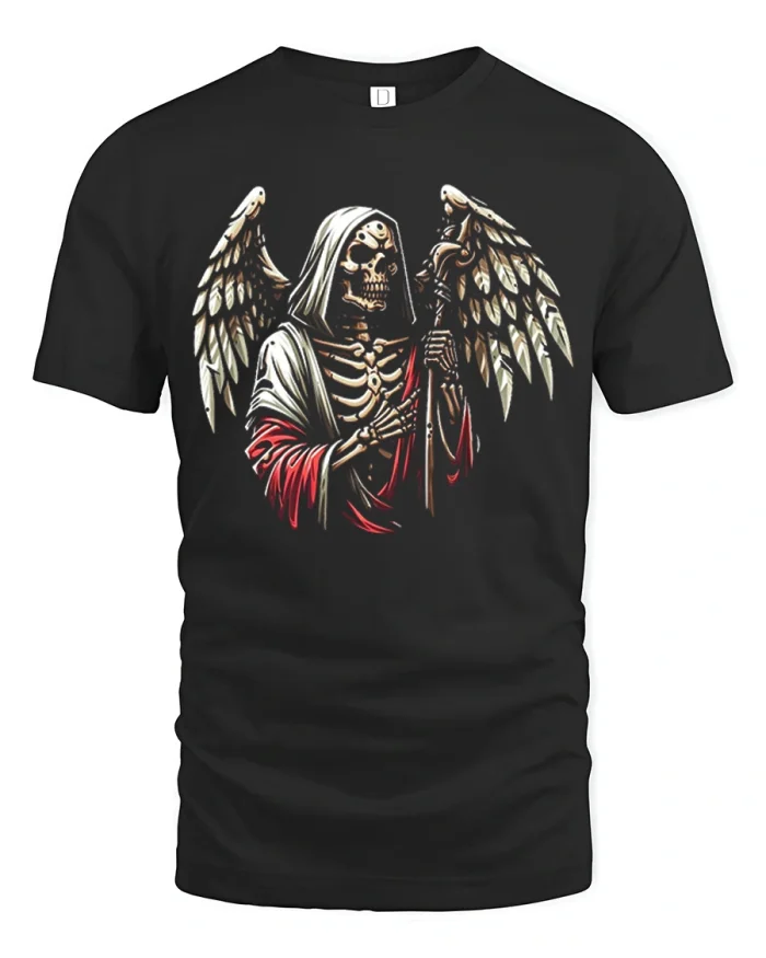 Grim Reaper Angel Of Death Wings Graphic Soft Cotton T Shirt - black t-shirt on white background