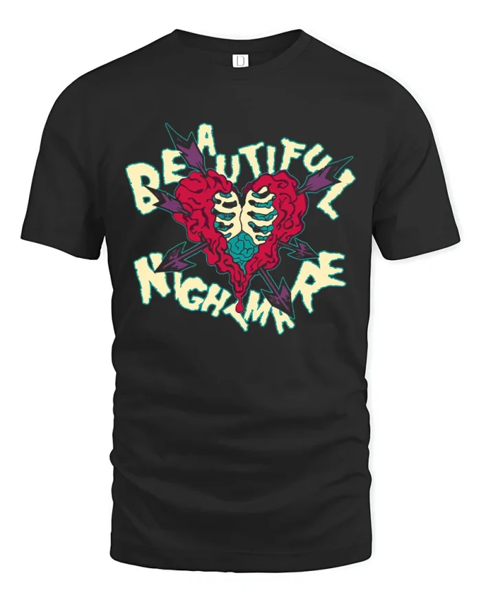 A Beautiful Nightmare Heart Graphic Soft Cotton T Shirt - black t-shirt on white background