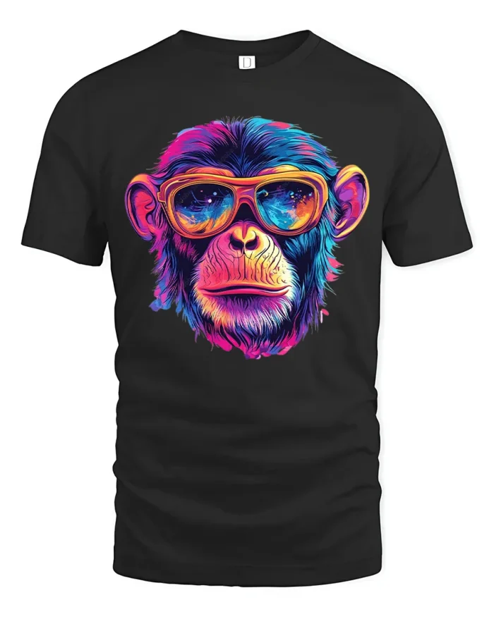 Cool Chimpanzee In Sunglasses Colorful Cotton T Shirt - black t-shirt on white background