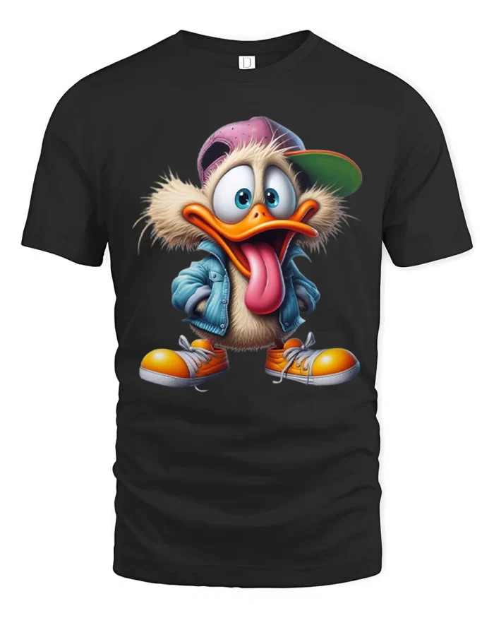 Funny Crazy Duck Sneakers Hip Hop Graphic Cotton T Shirt - black t-shirt on white background