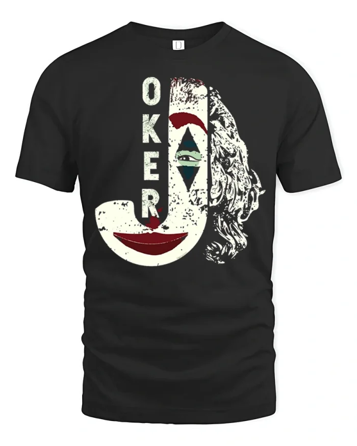 Vintage Joker Letter J Clown Face Graphic Cotton T Shirt - black t-shirt on white background