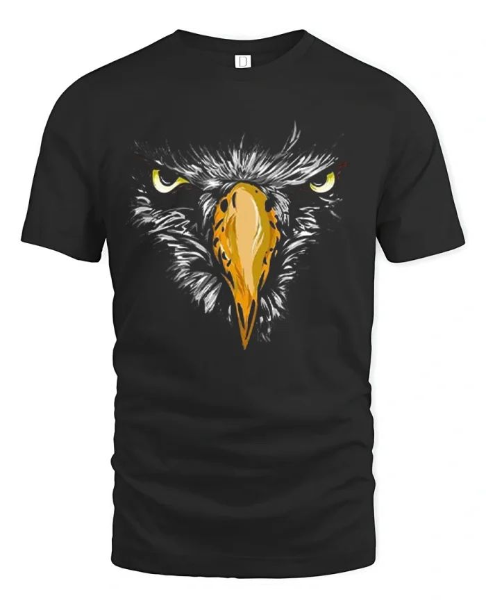 Bald Eagle Face Intense Stare Graphic Soft Cotton T Shirt - black t-shirt on white background