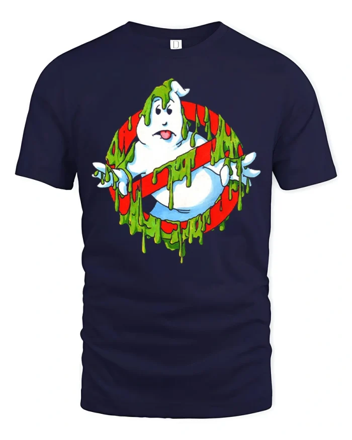 Funny Ghost Slime Parody Logo Graphic Soft Cotton T Shirt - navy t-shirt on white background