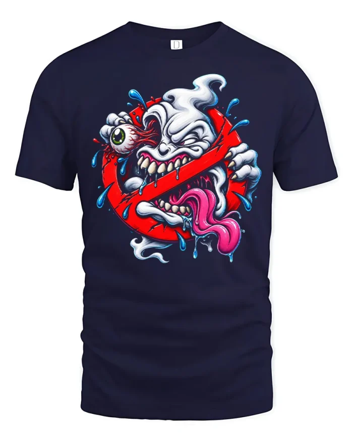 Crazy Monster Ghost Parody Rat Fink Style Cotton T Shirt - navy t-shirt on white background