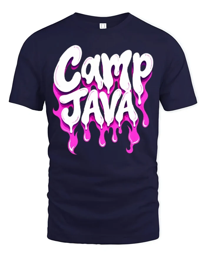 Camp Java Dripping Slime Typography Graphic Cotton T Shirt - navy t-shirt on white background