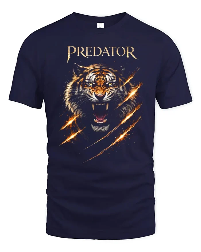 Predator Roaring Tiger Claw Slash Graphic Cotton T Shirt - navy t-shirt on white background