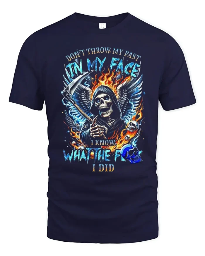 Grim Reaper Dont Throw My Past In My Face Cotton T Shirt - navy t-shirt on white background