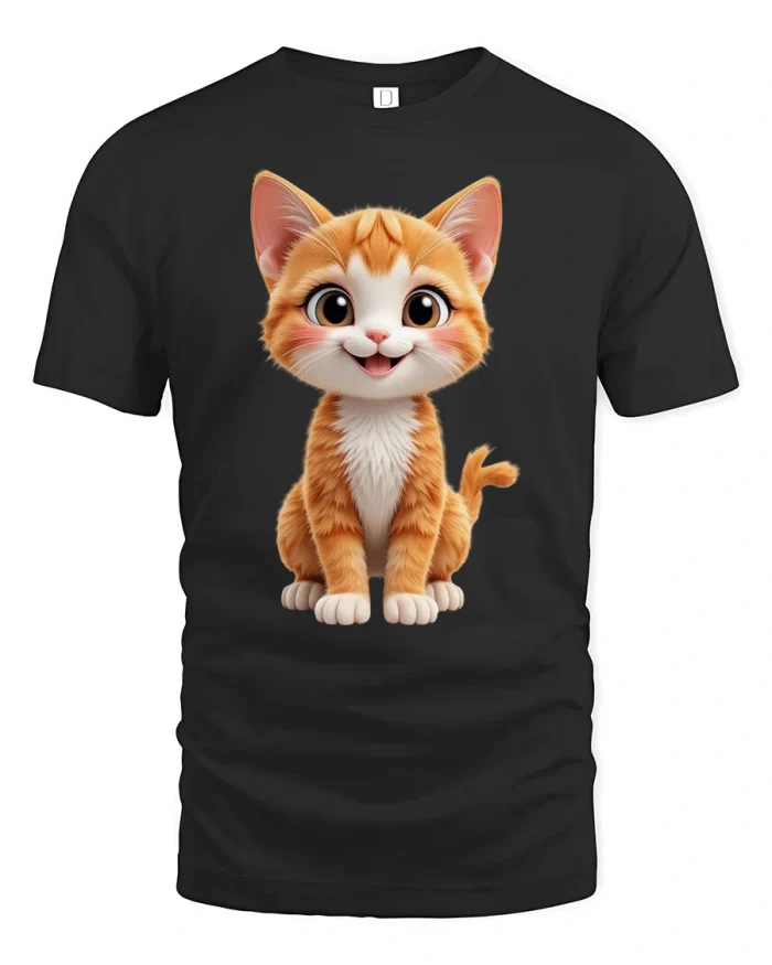 Cute Orange Tabby Kitten Smiling Big Eyes T-Shirt - black t-shirt on white background
