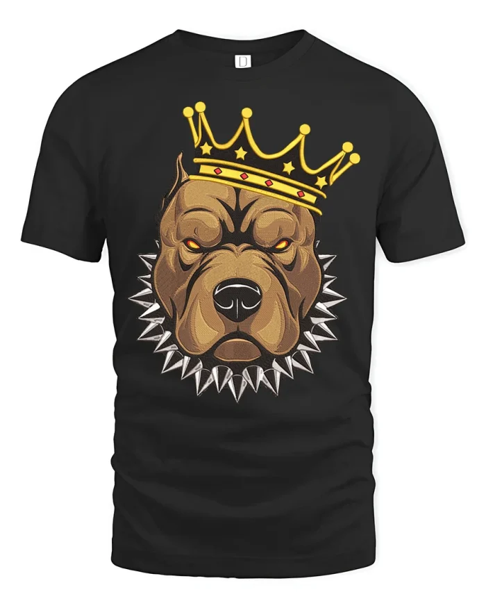 Pitbull King Crown Spiked Collar Dog Breed T-Shirt - black t-shirt on white background