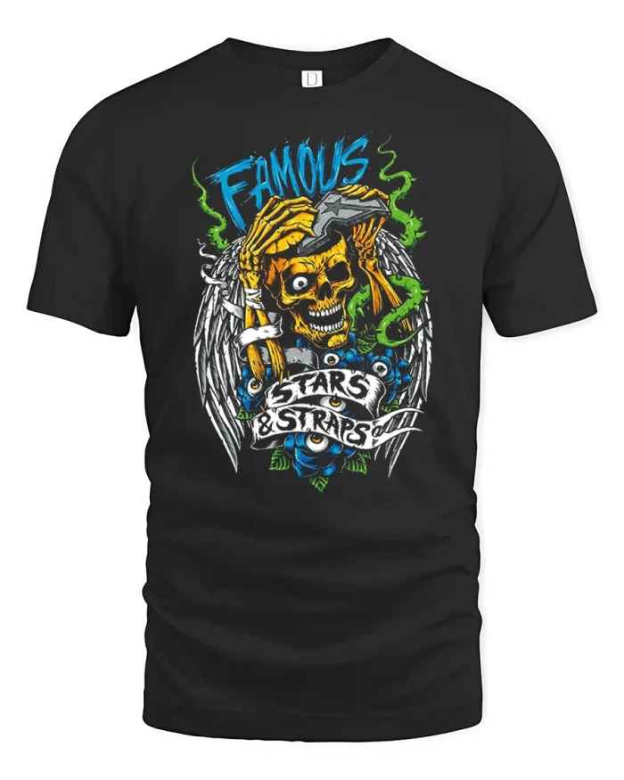 Famous Stars And Straps Skull Wings Graphic T-Shirt - black t-shirt on white background