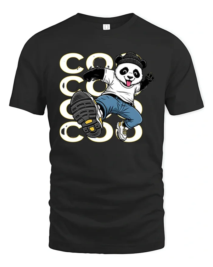 Cool Hip Hop Panda Bear Sneaker Streetwear T-Shirt - black t-shirt on white background
