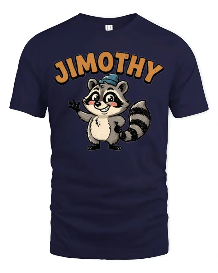 Jimothy Cute Raccoon Wearing A Tiny Beanie T-Shirt - navy t-shirt on white background