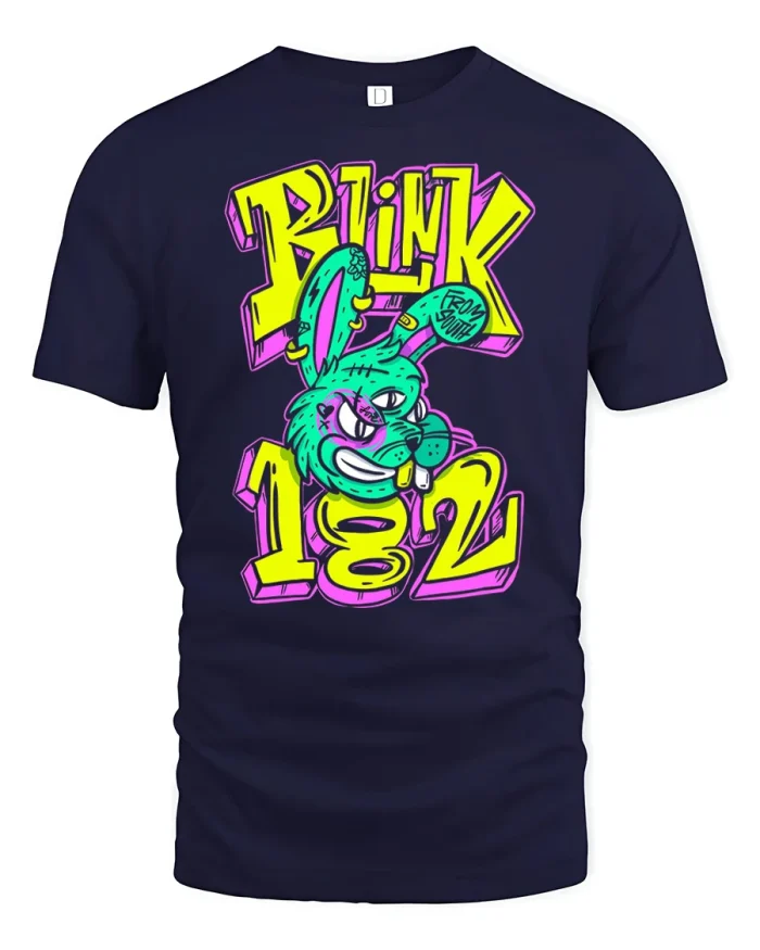 Blink 182 Punk Rock Band Graffiti Bunny Rabbit T-Shirt - navy t-shirt on white background