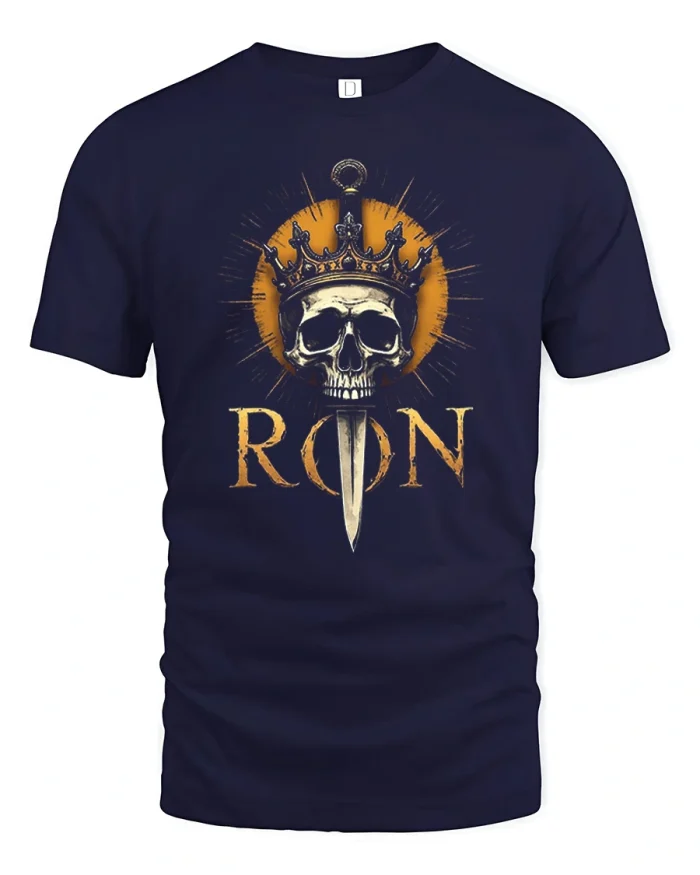 Crowned Skull And Dagger Typography Graphic T-Shirt - navy t-shirt on white background