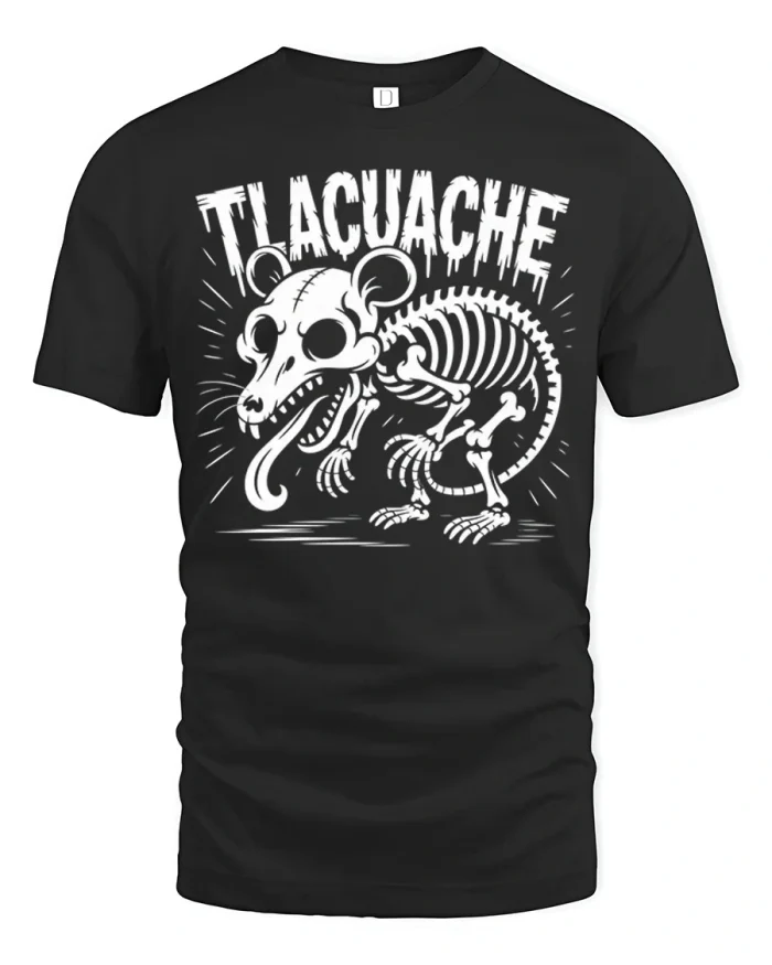 Tlacuache Opossum Skeleton Spooky Animal Skull T-Shirt - black t-shirt on white background