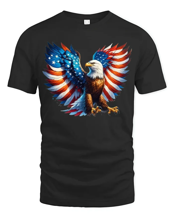 American Bald Eagle USA Flag Wings Patriotic T-Shirt - black t-shirt on white background