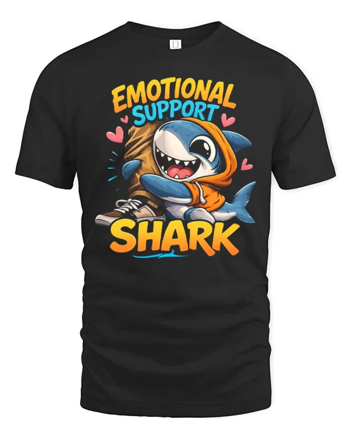 Emotional Support Shark Cute Funny Animal Meme T-Shirt - black t-shirt on white background