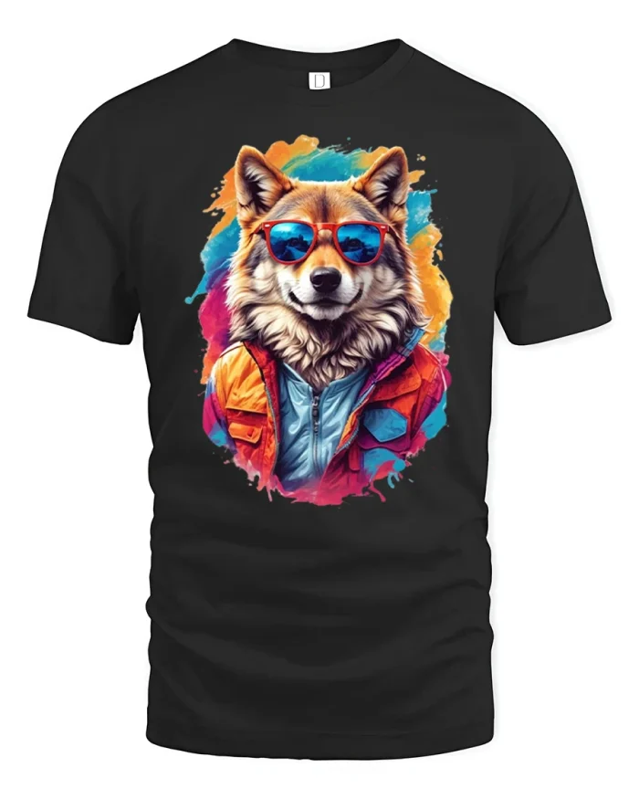 Cool Wolf Wearing Sunglasses Urban Graphic T-Shirt - black t-shirt on white background
