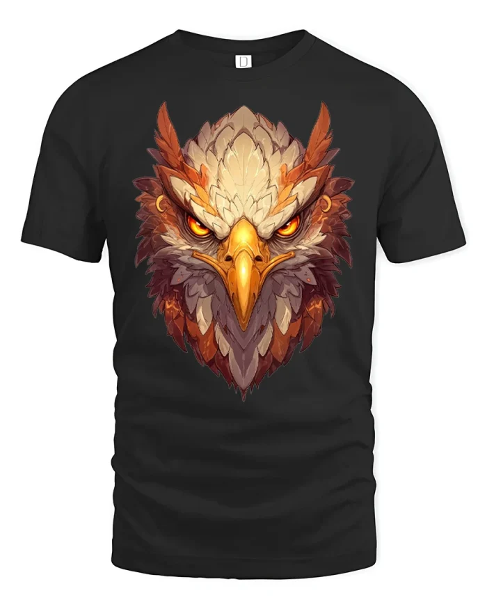 Fierce Golden Eagle Head Glowing Eyes Bird T-Shirt - black t-shirt on white background