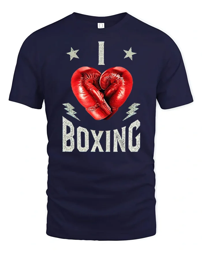 I Love Boxing Red Gloves Heart Retro Sport T-Shirt - navy t-shirt on white background